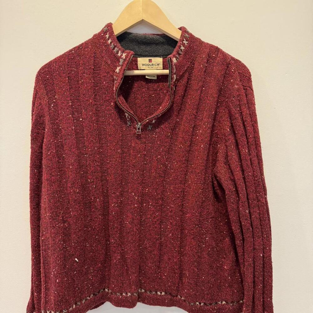 Woolrich Women's Large Red Knit Half-Zip Sweater